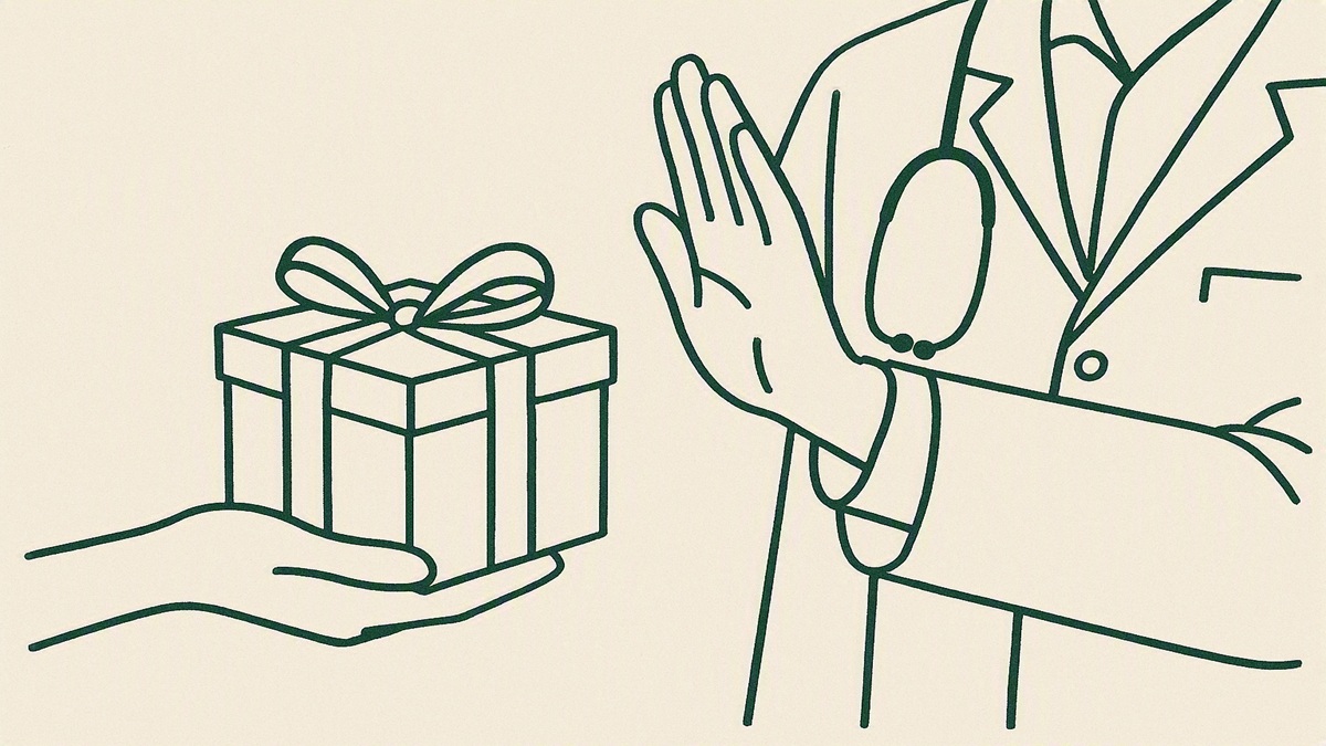 UCPMP 2024 — a doctor declining a gift, representing the pharma gift ban
